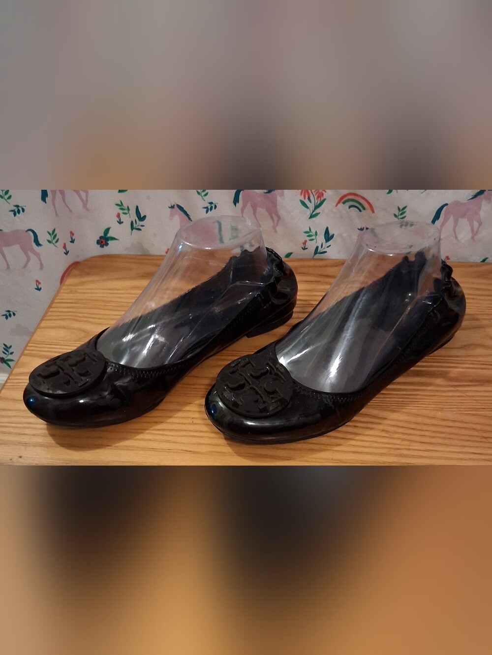 EUC Tory Burch Reva Black Patent Leather Casual Ballerina Flat Shoe SZ 8.5